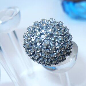 Vintage 925 Sterling Silver Ring Size 6 with Hematite/Black AB Rhinestones